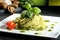 Italian stills pasta with pesto genovese