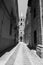 Italian street with church, alghero, italy