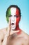 Italian supporter for FIFA 2014 screaming and looking