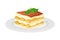 Italian Tiramisu Cake Layered with Whipped Cream and Mascarpone Cheese Vector Illustration