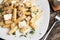 Italian tortiglioni pasta with cream sauce and chicken