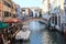 Italian touristic landscape, gondola on Grand Canal, Venice, Italy, September  of 2022