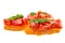 Italian traditional bruschetta with toasted baguette, chopped to