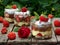 Italian traditional dessert of strawberries, sponge cake, custard and meringue