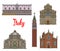 Italian travel landmarks of Venice linear icon set