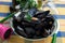 Italian typical mussels sumo called `Impepata di cozy`.