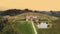 Italian villa. vineyards. Drone view of beautiful ancient Italian villa or estate in the middle of vineyards. Even rows