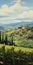 Italian Vineyard Landscape Painting: Detailed Architecture In Cinquecento Style