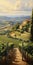 Italian Vineyard Landscape Painting With Spectacular Backdrops