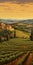 Italian Vineyard Sunrise: A Panoramic Landscape Painting In The Style Of Dalhart Windberg