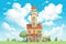 italianate building with tower against cloudy sky in daytime, magazine style illustration