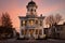 italianate building with towering cupola at dawn