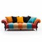 Italianate Flair: Colorful Striped Couch On White Background