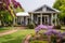 italianate house with deep eaves and garden in the front