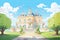 italianate mansion with belvedere during a bright sunny day, magazine style illustration