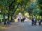 Italians relax and enjoy leisure time in the Villa Borghese Park in Rome, Italy on a sunny afternoon in autumn