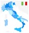 Italy Administrative Divisions Map Blue Colors - No text