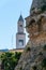 Italy. Bari. Old town. Castello Svevo and the bell tower of the Cathedral of San Sabino, both dating back to the 13th century