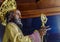 Italy.  Bari. Popular devotion.  The precious wooden simulacrum of St. Nicholas of Bari kept inside the basilica dedicated to him