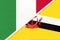 Italy and Brunei, symbol of two national flags from textile. Championship between two countries