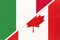 Italy and Canada, symbol of two national flags from textile. Championship between two countries