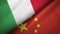 Italy and China two flags textile cloth, fabric texture