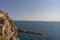 Italy, Cinque Terre, Manarola,PANORAMIC VIEW OF SEA AND BUILDINGS AGAINST CLEAR SKY