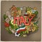 Italy country hand lettering and doodles elements