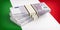 Italy, economy crisis. Euro banknotes on Italy flag. 3d illustration