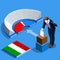 Italy Election Italian People Vote at Isometric Ballot Box
