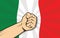 Italy europe country fight protest symbol with strong hand and flag as background