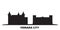 Italy, Ferrara City city skyline isolated vector illustration. Italy, Ferrara City travel black cityscape