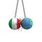 Italy flag ball hits planet earth. Environmental impact concept. 3D Render