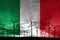 Italy flag wind farm at sunset, sustainable development, renewable energy