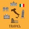 Italy flat travel symbols and icons