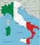 Italy highly detailed political map with national flag.