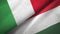 Italy and Hungary two flags textile cloth, fabric texture