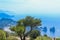 Italy. Island Capri. Faraglioni rocks and boats from Monte Solaro