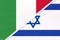 Italy and Israel, symbol of two national flags from textile. Championship between two countries