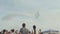 Italy, Jesolo - August 2022. Italian planes fly over the beach of Jesolo