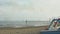 Italy, Jesolo - August 2022. Military aircraft fly over the beach