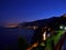 Italy, Liguria, Ventimiglia, night photo, long laying, of the coast in the direction of Monte Carlo