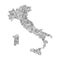 Italy map from black isolines or level line geographic topographic map grid. Vector illustration