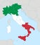 Italy map in flag colors with neighboring states, administrative division, blank