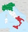 Italy map in flag colors with neighboring states, administrative division and names with cities