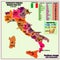 Italy map with Italian regions and infographic employed in industry.