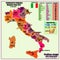 Italy map with Italian regions and infographic employed in industry.