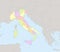 Italy map with neighboring states, administrative division, classic colors maps design blank