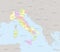 Italy map with neighboring states, administrative division and names with cities, classic colors maps design