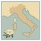 Italy map with olives, branches and olive leaves. Retro style.